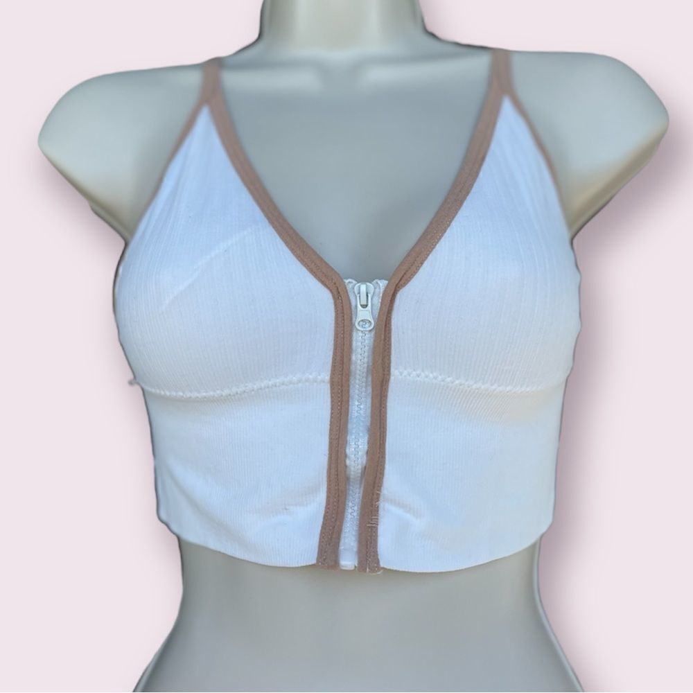 White and Brown Zip Up Crop Top